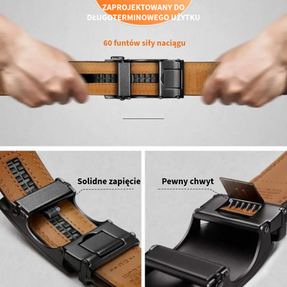 Luksusowy skórzany pasek z mechanizmem zapadkowym