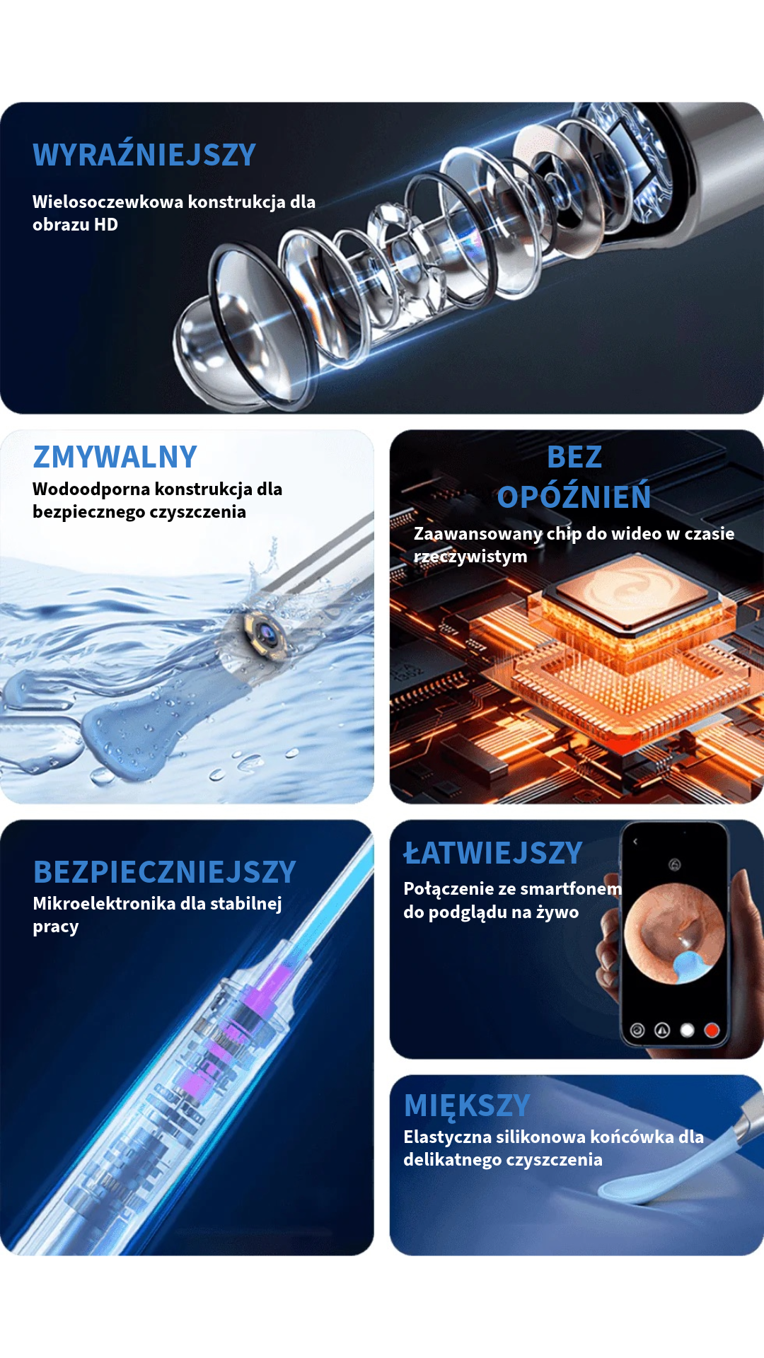 Profesjonalny czyścik do uszu z kamerą