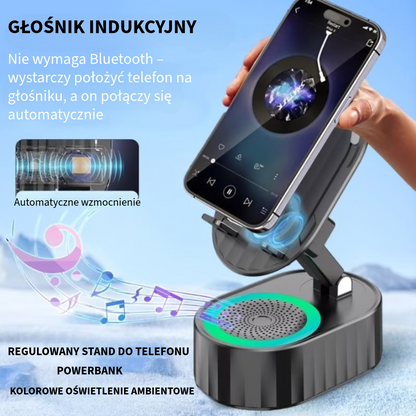 Stojak na telefon z wbudowanym głośnikiem i powerbankiem