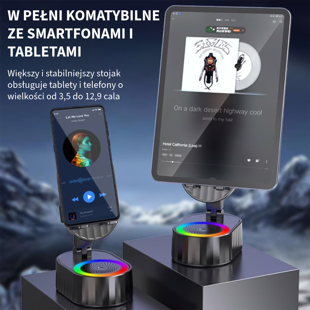 Stojak na telefon z wbudowanym głośnikiem i powerbankiem